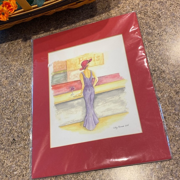 Kathy Harmon 2004 Woman in Purple Dress Red Hat Matted Print Paris - Picture 3 of 16